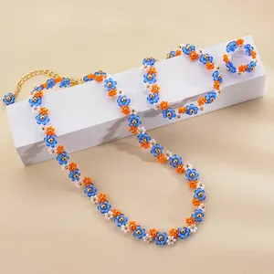 Muti Layer Flower Charms Pendant Bohemia Seed Beads Necklaces Bracelets Rings Miyuki Jewelry Sets For Women