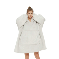 Unisex Khổng Lồ Big Pocket Sherpa Rắn Plush Flannel Lông Cừu Quá Khổ Áo Chăn Hoodie Trùm Đầu Chăn Cho Người Lớn Mùa Đông