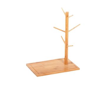 Bamboo Cup Holder <b>Tree</b> Shape Solid Wood <b>Mug</b> Rack Eco Friendly Home Storage Organizer Minimalist Design Double Holders - Product Image 5