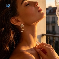 Boucles d'oreilles tendance SUMMLY, romantiques, en forme de lune et d'étoile, avec pompon, plaquées or 18 carats, en acier inoxydable, zircon, hypoallergéniques, bijoux pour femmes, pour les fêtes