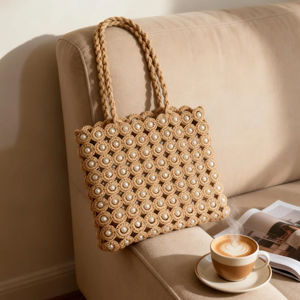 Bolso de hombro doble de paja con diseño floral calado <span class=keywords><strong>para</strong></span> mujer, con diamantes y perlas, estilo vintage, <span class=keywords><strong>para</strong></span> viaje - Product Image 2