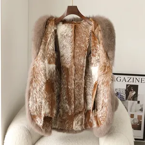 2023 nuovo cappotto da donna originale <span class=keywords><strong>in</strong></span> pelle <span class=keywords><strong>ecologica</strong></span> con <span class=keywords><strong>pelliccia</strong></span> integrata di mezza lunghezza con collo di <span class=keywords><strong>pelliccia</strong></span> di volpe grande - Product Image 4