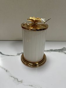 Wholesale Gold White Glass Gifts Coffee Candy Tea Sugar Canisters Container Jars Storage with Leaf Lid for <strong>Kitchen</strong> <strong>Decoration</strong> - Product Image 6