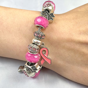 Braccialetto RisingMoon per la Consapevolezza sul <span class=keywords><strong>Cancro</strong></span> al Seno, con Ciondoli e Catena a Serpente, Nastro Rosa per Donne - Product Image 6