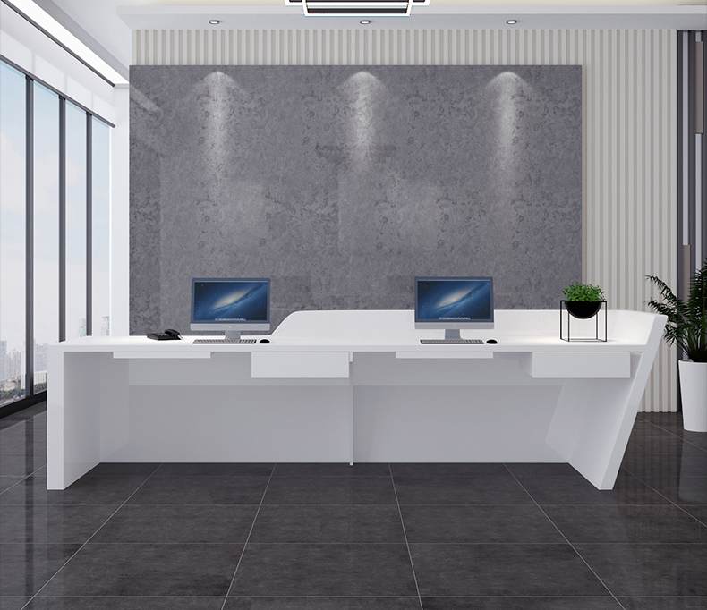 OEM Blanc Droite en forme de bureau meubles hôtel restaurant caissier led comptoir de réception réception