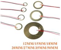 Piezo elektrik Sensor suara pelat Wafer keramik piezoelektrik Dia 12MM/15MM/18MM/20MM/27MM/35MM/50MM kabel pengeras suara bel PZT