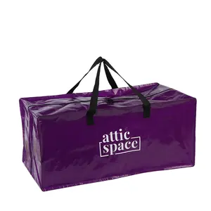 Purple color promotional Reusable waterproof recyclable shopping cloth zipper pp woven tote grocery bag