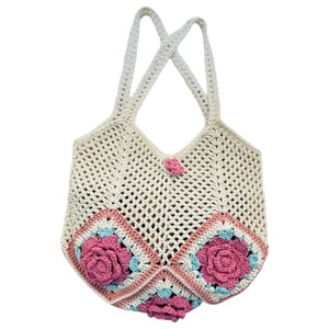 Venta al por mayor nueva moda grande de las mujeres Casual bolso de mano 5 Rose Granny patrón cuadrado diseñador hilo de algodón Material forro de lona - Product Image 3