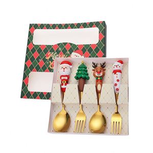 Ensemble de cuillères et fourchettes de Noël en or et argent, cuillère à café motif élan, cuillère en acier inoxydable mignonne de dessin animé, cadeau poupée Père Noël - Product Image 6