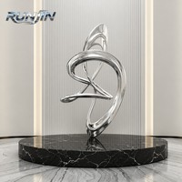 Sculpture en acier inoxydable, art métallique abstrait, ruban torsadé, halo fluide moderne, grand miroir poli, fabrication sur mesure RUNJIN