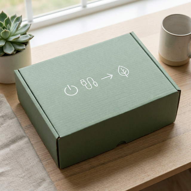 Custom Power Bank Box | Morandi Sage Green Corrugated Mailer Box for Minimalist Lifestyle & Lightweight Tech