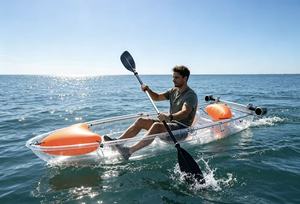 Kayak transparent en PC cristallin pour une personne, canoë à queue carrée avec pagaie et bouée gonflable pour les sports nautiques en mer et en océan - Product Image 4