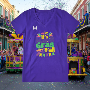 A25pen Women's Mardi Gras <b>T</b>-<b>Shirt</b> Medium V-Neck Short Sleeve <b>Festive</b> Casual Print Jersey 100% Cotton Spring Summer - Product Image 2