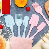 Ensemble d'ustensiles de cuisine en silicone rose écologiques sans BPA, 3 pièces, avec manche en plastique, spatule et brosse de pâtisserie