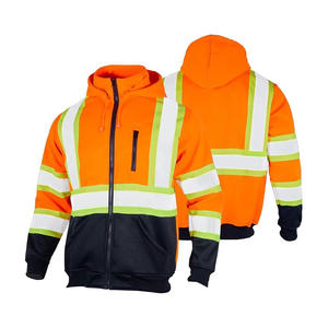 Черная зимняя флисовая толстовка для строительных работ с высокой видимостью, на молнии, со съемным капюшоном, с возможностью нанесения логотипа - Product Image 4