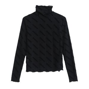 Autumn New Slim-Fit Flocking Burning Flower Turtleneck Print Long-Sleeved T-<strong>shirt</strong> Women's Sexy Trendy Small <strong>Shirt</strong> Fashion - Product Image 5