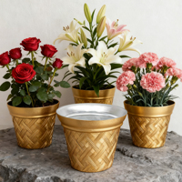Pot de fleurs de designer WOJU, style moderne, en PP, écologique, léger, durable, grand format, électroplaqué, sculpté à la main, pour balcon et jardin