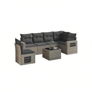 Ensemble de canapés de jardin en rotin gris 6 places, résistant aux intempéries, mobilier d'extérieur au design contemporain - Product Image 1