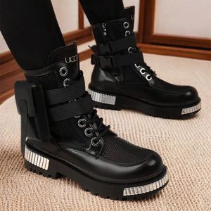 Bottes pour hommes blanches en cuir ultrafilm Fermeture éclair Cylindre court surélevé Bottes de moto d'été - Product Image 2