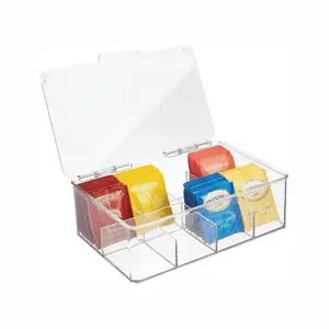 TaiLai Plastic Stackable Tea Bag Organizer Storage Bin with Lid for Kitchen Cabinets Countertops Pantry Container Holds