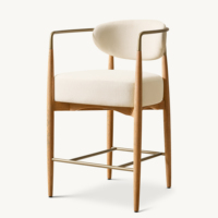 Tabourets de bar modernes et organiques, rembourrés, avec dossier incurvé, pieds en bois, accoudoirs et repose-pieds en métal noir, pour îlot de cuisine et hôtel
