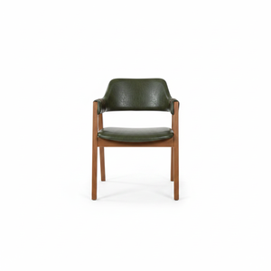 Sillón de aspecto de cuero verde duradero con marco de madera maciza con detalles de brazo envuelto para comedor, hotel o uso al aire libre - Product Image 2