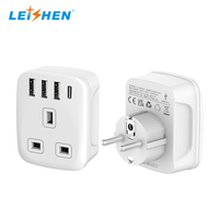 Leishen Multiprise 5-EN-1 pour le Royaume-Uni vers l'UE Adaptateur de prise de voyage européen en cuivre 13A avec ports USB Cruise Ship Essentials
