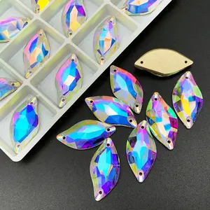 High quality k9 diamond leaf 10*20/14*30 flatback rhinestone sew on crystal ab sew on rhinestone