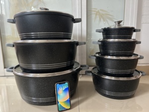 Juego de Utensilios de Cocina de 7 Piezas con Revestimiento Antiadherente de Granito 20 24 28 32 36 40 44CM, Ollas Grandes de Aluminio en Color Negro - Product Image 1