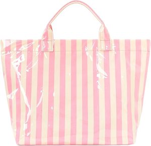 Custom Design Striped Glossy <b>PVC</b> Coating Tote Bag Waterproof <b>Top</b> Handle Shopping Bag Plastic Tote Handbag Beach Travel Work - Product Image 1