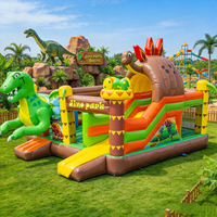 Château gonflable commercial à thème dinosaure en PVC avec toboggan, taille personnalisable, facile à installer, idéal pour la location