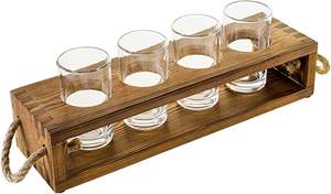 Juego de Bandejas para <span class=keywords><strong>Cerveza</strong></span> de Madera Maciza Rústica Marrón Oscuro Quemada con 4 Vasos, Portavasos para Vino - Product Image 6