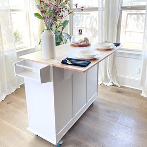 바퀴가 달린 Combohome Kitchen Island 카트 드롭 리프와 휴대용 나무 큰 저장 트롤리, 서랍이있는 대용량 나무 랙 - Product Image 5