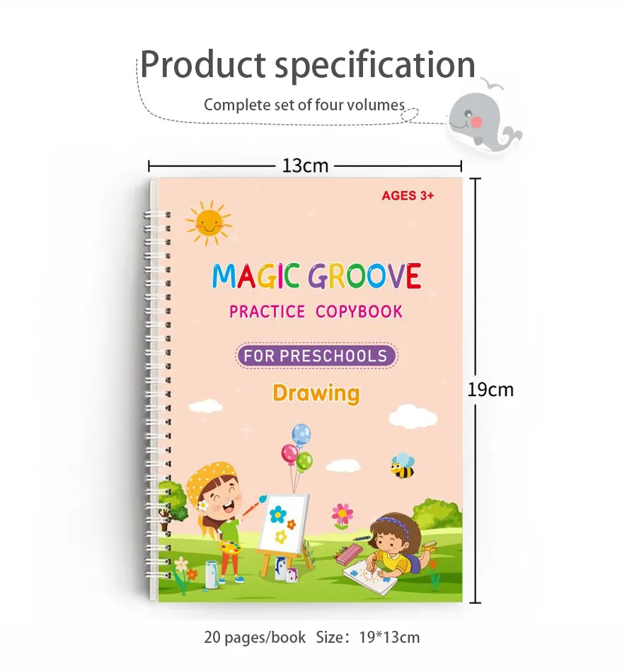 2024 new promotional kids groove copybook, Writing Control Training Learning Numbers Letters for Children Reusable Magic books