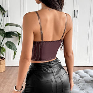 2025 verano café rayas corsé camiseta sin mangas Sexy vendaje frontal Cruz Slim Fit Fishbone camisolas Y2K Streetwear Tube Tops - Product Image 6