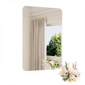Miroir <span class=keywords><strong>de</strong></span> salle <span class=keywords><strong>de</strong></span> bain en verre trempé nickel brossé, bords biseautés, coins arrondis, design moderne pour lavabo, salon, <span class=keywords><strong>chambre</strong></span> à coucher - Product Image 1