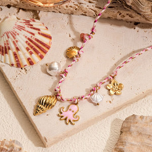 Collares de Moda de Verano, Acero Inoxidable 316L, Chapado en Oro de 14k y 18k, Collar de Cuerda con Conchas Marinas Hawaianas Coloridas para Mujer - Product Image 3