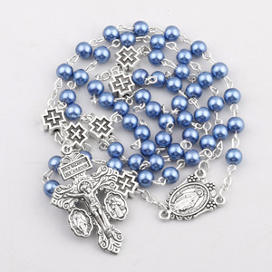 Chapelet Catholique Miraculeux avec Médaille de Jésus-<span class=keywords><strong>Christ</strong></span>, Perles de Verre, <span class=keywords><strong>Croix</strong></span> et Perles de Notre Père - Product Image 5