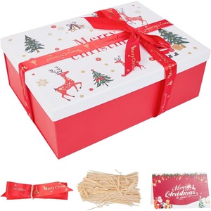 Christmas gift <b>box</b> with lid, card, ribbon, and corrugated paper (<b>white</b>) can be customized according to your needs - Product Image 1