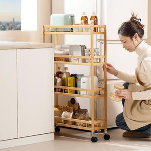 Bamboe 4-Tier Cart <span class=keywords><strong>Trolley</strong></span> Kleine Ruimte Opbergrek Huishoudelijke Badkamer Keuken Rollen Opbergrek - Product Image 3