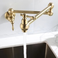 Robinet mural pliable à eau froide, extractible et rétractable, finition or brossé, ouverture rapide, pour cuisine monotrou