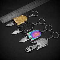 Couteau de poche compact personnalisable Hongrui avec poignée en acier inoxydable, couteau à découper DIY, couteau porte-clés EDC avec anneau