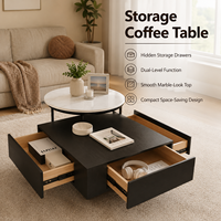 Ensemble de tables basses de rangement avec surface en pierre frittée, table ronde avec unité de rangement à 4 tiroirs pour salon, chambre et maison