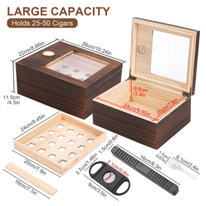 Humidor de madera para cigarros con tapa de cristal, higrómetro y divisor, caja específica para cigarros, estuche de almacenamiento de madera para el hogar, con capacidad para 20-50 cigarros. - Product Image 5