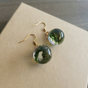 Resin Ball Drop <b>Earrings</b> with Natural Pearl Green Moss Inclusion Fashion Style Women's Party Jewelry - Product Image 1