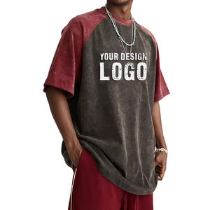 Camiseta de Verano Casual para Hombre, Talla Grande, con Hombros en Contraste de Color, Algodón de Alta Calidad, 285g, Lavada, Estilo Vintage, Holgada - Product Image 2