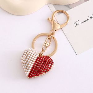 High Quality Heart-Shaped Diamond Metal Keychain Fashionable Rhinestone for Love Heart Pearl Pendant <b>Bag</b> Charms <b>Gift</b> Keychain - Product Image 6