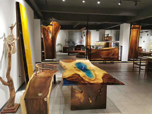 Moderna Scrivania da Ufficio <span class=keywords><strong>in</strong></span> Legno Massello con <span class=keywords><strong>Resina</strong></span> Epossidica, Tavolo da Pranzo e Console Bar Personalizzabile - Product Image 6