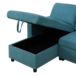 Modern Blue Fabric 2-Piece Convertible Sofa Bed Set Extendable Storage <b>Unit</b> for Sitting Sleeping Hotels Villas Gyms Living Room - Product Image 6