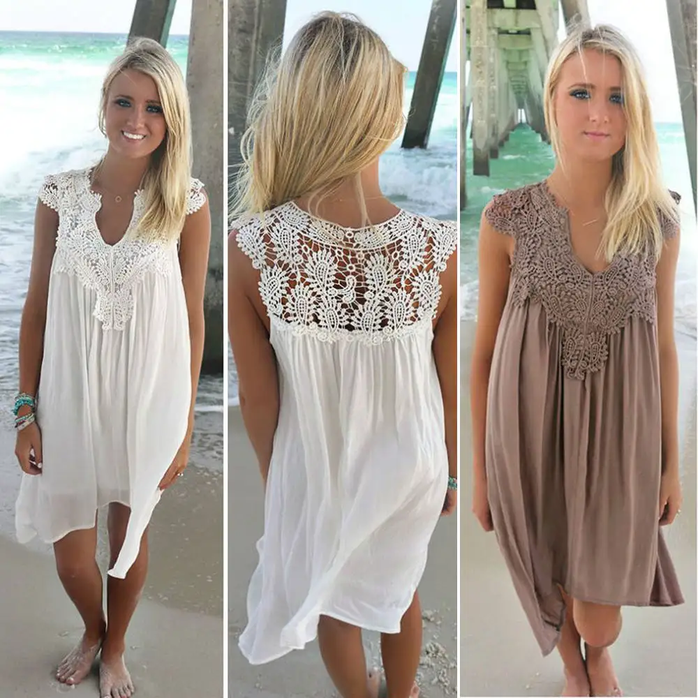 PRETTY STEPS 2021 Summer High Quality Sleeveless Dress Womens casual Loose Plus Size Beach Lace Dresses